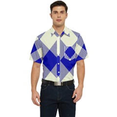 Blue And White Diagonal Plaids Men s Short Sleeve Pocket Shirt  by ConteMonfrey