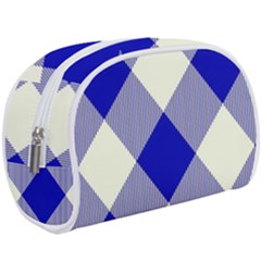 Blue And White Diagonal Plaids Make Up Case (large) by ConteMonfrey