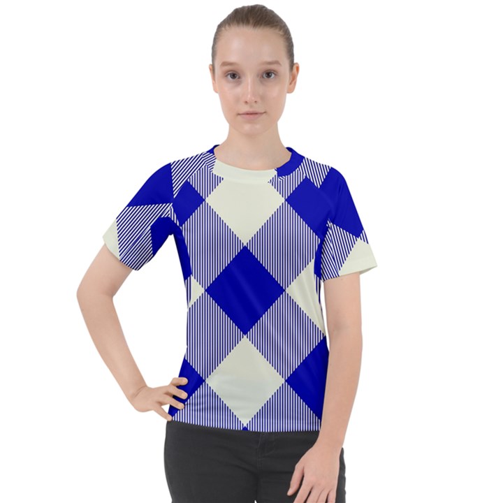 Blue and white diagonal plaids Women s Sport Raglan Tee