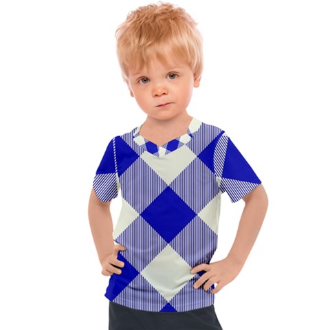 Blue And White Diagonal Plaids Kids  Sports Tee by ConteMonfrey