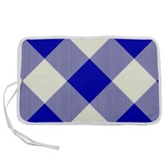 Blue And White Diagonal Plaids Pen Storage Case (s) by ConteMonfrey