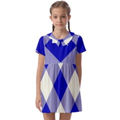 Blue And White Diagonal Plaids Kids  Asymmetric Collar Dress by ConteMonfrey