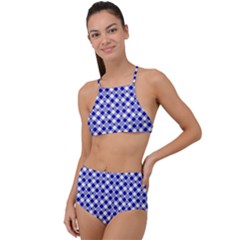 Blue Small Diagonal Plaids   High Waist Tankini Set by ConteMonfrey