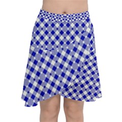 Blue Small Diagonal Plaids   Chiffon Wrap Front Skirt by ConteMonfrey