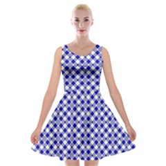 Blue Small Diagonal Plaids   Velvet Skater Dress by ConteMonfrey