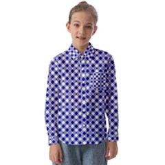 Blue Small Diagonal Plaids   Kids  Long Sleeve Shirt by ConteMonfrey