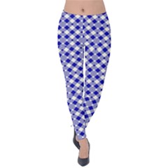 Blue Small Diagonal Plaids   Velvet Leggings by ConteMonfrey