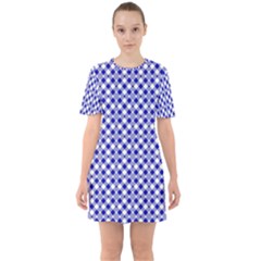 Blue Small Diagonal Plaids   Sixties Short Sleeve Mini Dress by ConteMonfrey