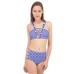 Blue Small Diagonal Plaids   Cage Up Bikini Set by ConteMonfrey