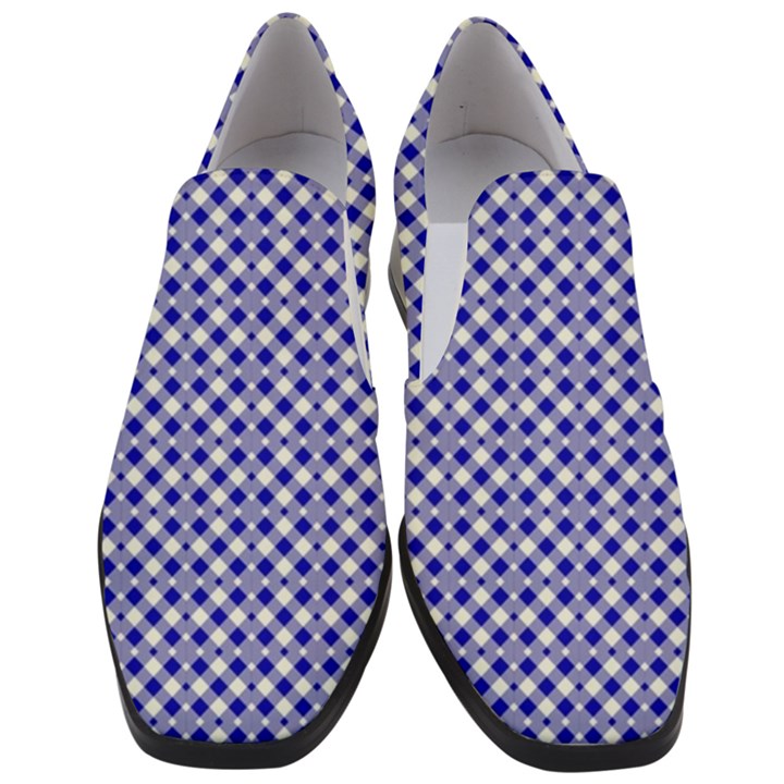 Blue Small diagonal Plaids   Women Slip On Heel Loafers