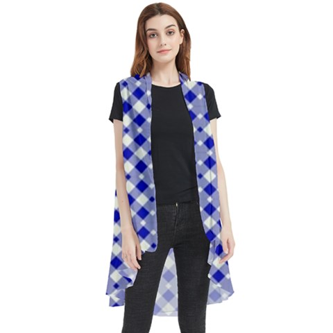 Blue Small Diagonal Plaids   Sleeveless Chiffon Waistcoat Shirt by ConteMonfrey