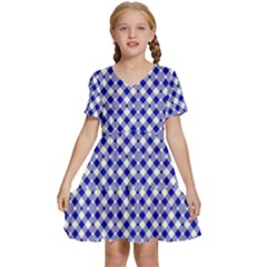 Blue Small Diagonal Plaids   Kids  Short Sleeve Tiered Mini Dress by ConteMonfrey