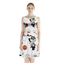 Halloween Jack O Lantern Vector Sleeveless Waist Tie Chiffon Dress by Ravend