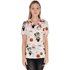 Halloween Jack O Lantern Vector Women s V-neck Scrub Top by Ravend