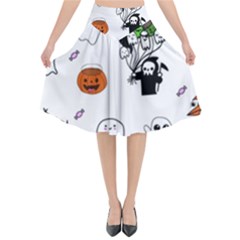 Halloween Jack O Lantern Vector Flared Midi Skirt by Ravend