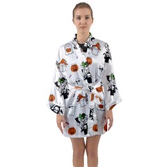 Halloween Jack O Lantern Vector Long Sleeve Satin Kimono by Ravend