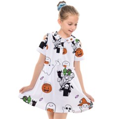 Halloween Jack O Lantern Vector Kids  Short Sleeve Shirt Dress by Ravend