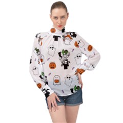 Halloween Jack O Lantern Vector High Neck Long Sleeve Chiffon Top by Ravend