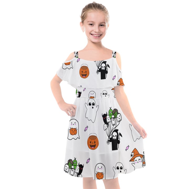 Halloween Jack O Lantern Vector Kids  Cut Out Shoulders Chiffon Dress