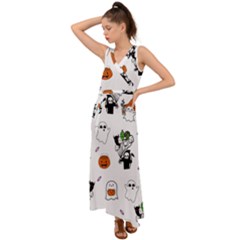 Halloween Jack O Lantern Vector V-neck Chiffon Maxi Dress by Ravend