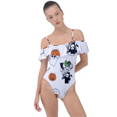 Halloween Jack O Lantern Vector Frill Detail One Piece Swimsuit by Ravend