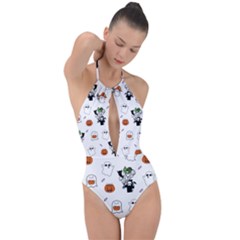 Halloween Jack O Lantern Vector Plunge Cut Halter Swimsuit by Ravend