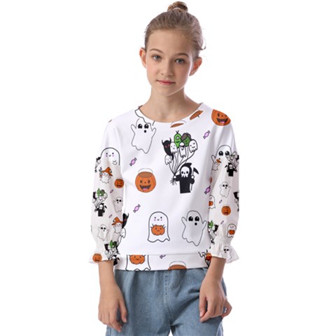 Halloween Jack O Lantern Vector Kids  Cuff Sleeve Top by Ravend