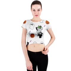 Halloween Jack O Lantern Vector Crew Neck Crop Top by Ravend