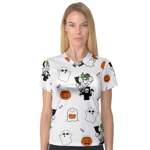 Halloween Jack O Lantern Vector V-neck Sport Mesh Tee by Ravend