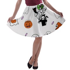 Halloween Jack O Lantern Vector A-line Skater Skirt by Ravend