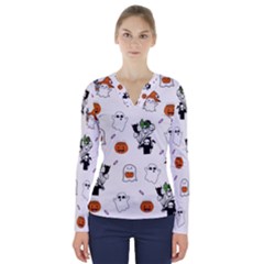 Halloween Jack O Lantern Vector V-neck Long Sleeve Top by Ravend