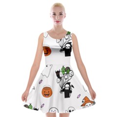 Halloween Jack O Lantern Vector Velvet Skater Dress by Ravend