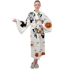 Halloween Jack O Lantern Vector Maxi Velour Kimono by Ravend