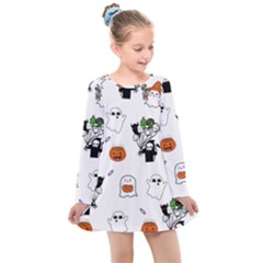 Halloween Jack O Lantern Vector Kids  Long Sleeve Dress by Ravend