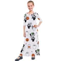 Halloween Jack O Lantern Vector Kids  Quarter Sleeve Maxi Dress by Ravend