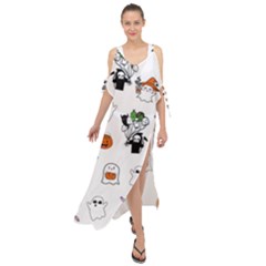 Halloween Jack O Lantern Vector Maxi Chiffon Cover Up Dress by Ravend