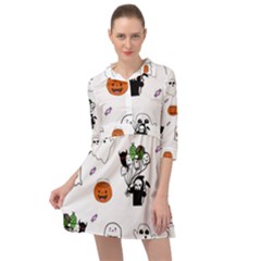 Halloween Jack O Lantern Vector Mini Skater Shirt Dress by Ravend