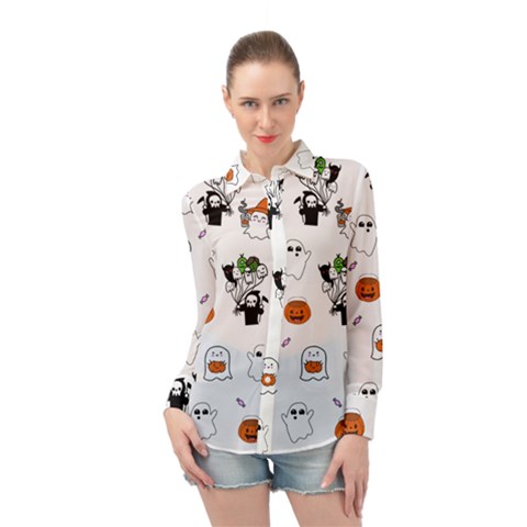 Halloween Jack O Lantern Vector Long Sleeve Chiffon Shirt by Ravend