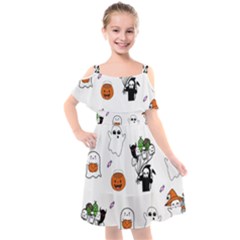 Halloween Jack O Lantern Vector Kids  Cut Out Shoulders Chiffon Dress by Ravend