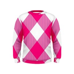 Pink And White Diagonal Plaids Kids  Sweatshirt by ConteMonfrey