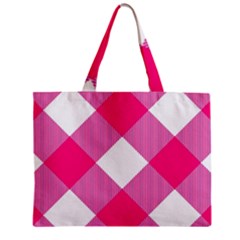 Pink And White Diagonal Plaids Zipper Mini Tote Bag by ConteMonfrey