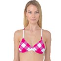 Pink and white diagonal plaids Reversible Tri Bikini Top View1