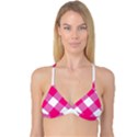 Pink and white diagonal plaids Reversible Tri Bikini Top View3