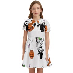 Halloween Jack O Lantern Vector Kids  Bow Tie Puff Sleeve Dress by Ravend