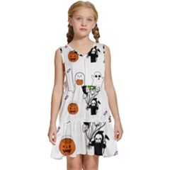 Halloween Jack O Lantern Vector Kids  Sleeveless Tiered Mini Dress by Ravend