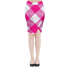 Pink And White Diagonal Plaids Midi Wrap Pencil Skirt