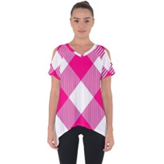 Pink And White Diagonal Plaids Cut Out Side Drop Tee by ConteMonfrey