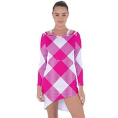 Pink And White Diagonal Plaids Asymmetric Cut-out Shift Dress by ConteMonfrey