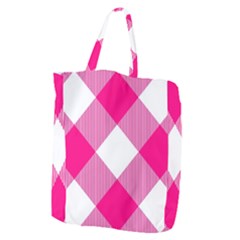 Pink And White Diagonal Plaids Giant Grocery Tote by ConteMonfrey