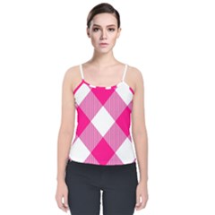 Pink And White Diagonal Plaids Velvet Spaghetti Strap Top by ConteMonfrey